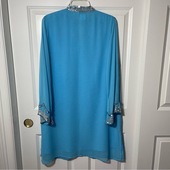 Marisol of India Tunic Dress Blue Chiffon Silver Sequins Embellished Beaded 14 - Picture 10 of 16